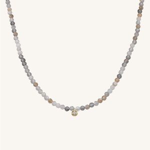 14k Solid Gold Natural Moonston Diamond Necklace